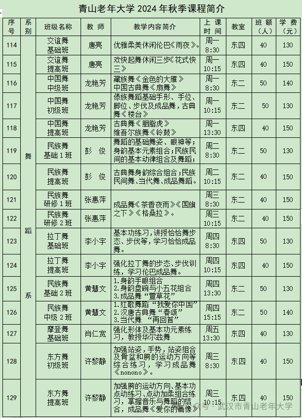 武汉青山老年大学2024年秋季招生简章