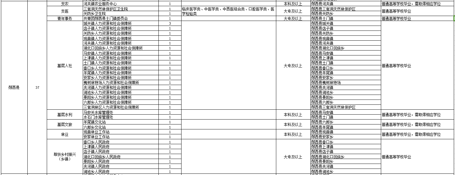 2024湖北三支一扶岗位表