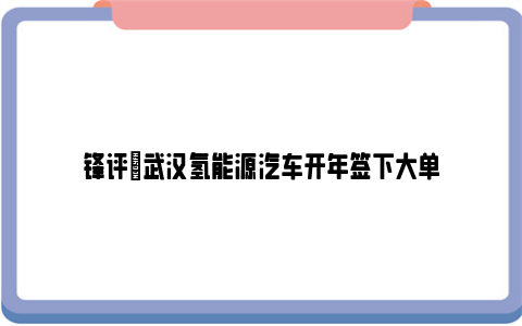 锋评|武汉氢能源汽车开年签下大单