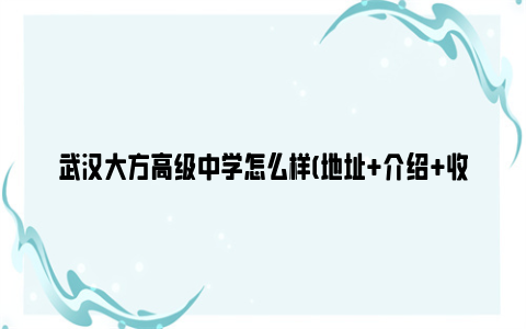 武汉大方高级中学怎么样(地址 介绍 收费)